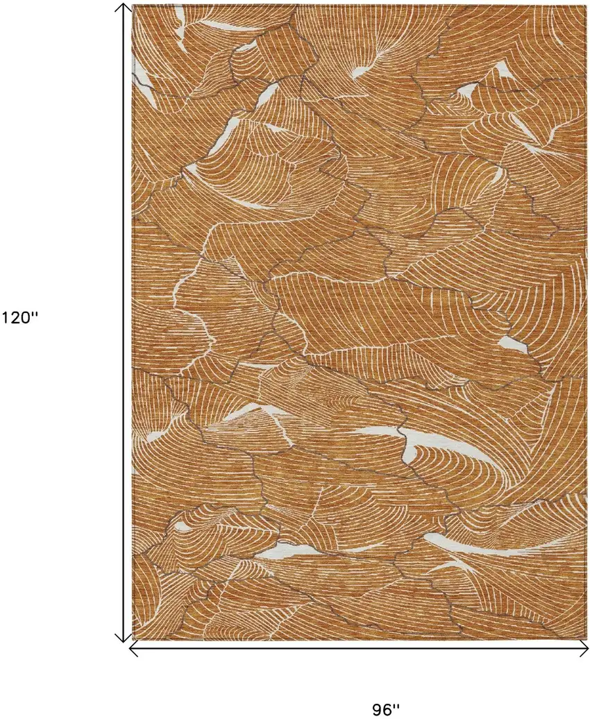 Copper Brown And Ivory Abstract Washable Indoor Outdoor Area Rug Photo 8