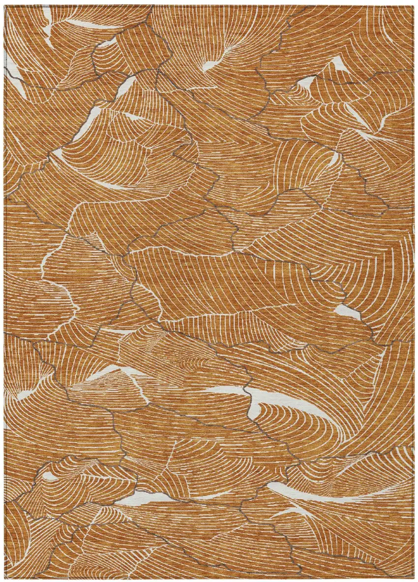 Copper Brown And Ivory Abstract Washable Indoor Outdoor Area Rug Photo 2