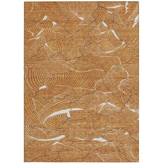 Copper Brown And Ivory Abstract Washable Indoor Outdoor Area Rug Photo 7