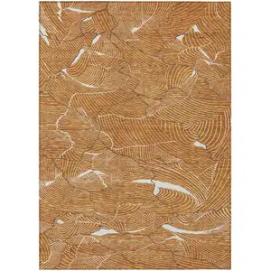 Photo of Copper Brown And Ivory Abstract Washable Indoor Outdoor Area Rug