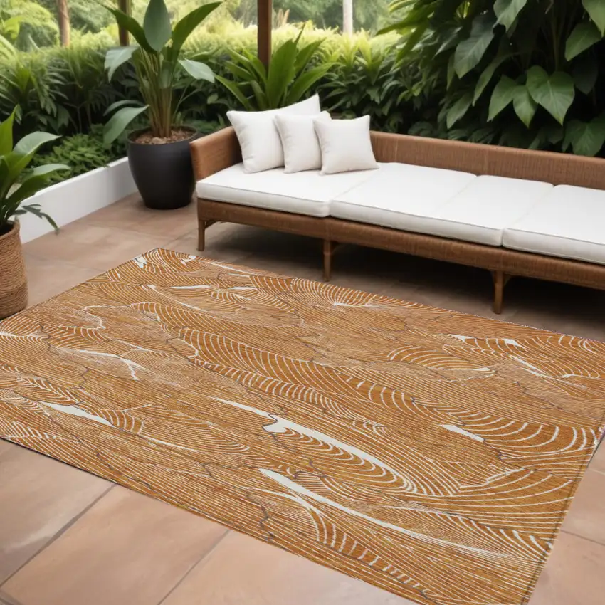Copper Brown And Ivory Abstract Washable Indoor Outdoor Area Rug Photo 1