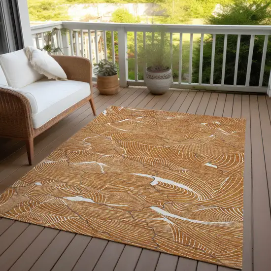 Copper Brown And Ivory Abstract Washable Indoor Outdoor Area Rug Photo 8