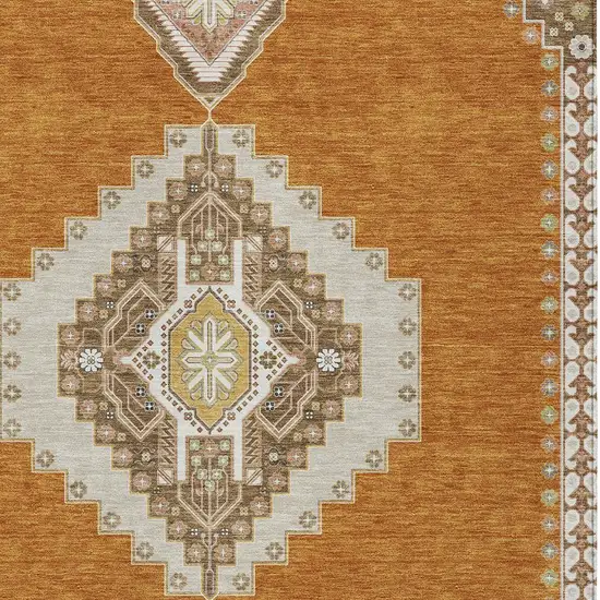 Copper Brown And Ivory Oriental Washable Indoor Outdoor Area Rug Photo 5