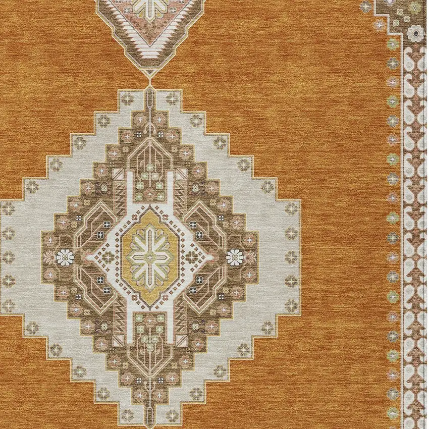 Copper Brown And Ivory Oriental Washable Indoor Outdoor Area Rug Photo 5