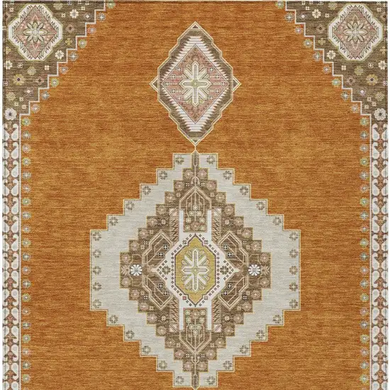 Copper Brown And Ivory Oriental Washable Indoor Outdoor Area Rug Photo 5
