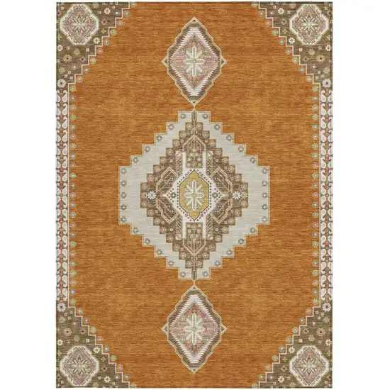 Copper Brown And Ivory Oriental Washable Indoor Outdoor Area Rug Photo 7