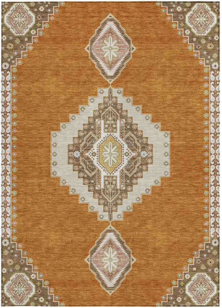 Copper Brown And Ivory Oriental Washable Indoor Outdoor Area Rug Photo 7