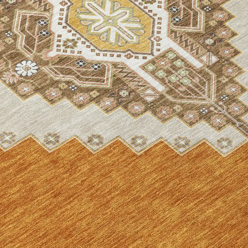 Copper Brown And Ivory Oriental Washable Indoor Outdoor Area Rug Photo 4