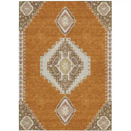 Copper Brown And Ivory Oriental Washable Indoor Outdoor Area Rug Photo 6