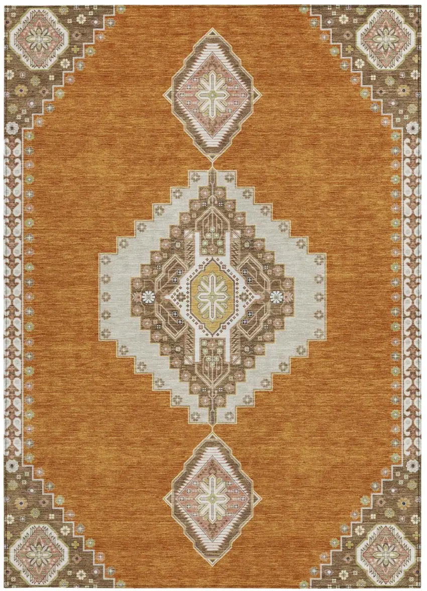 Copper Brown And Ivory Oriental Washable Indoor Outdoor Area Rug Photo 6