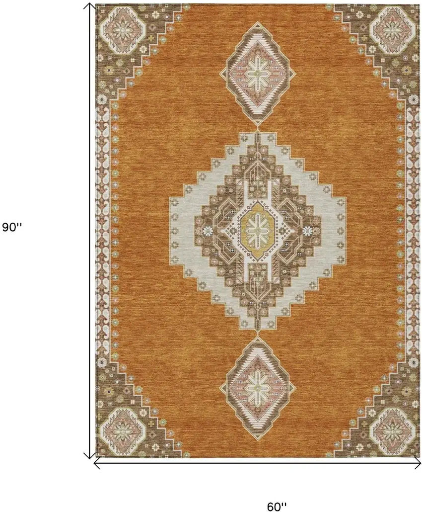 Copper Brown And Ivory Oriental Washable Indoor Outdoor Area Rug Photo 7