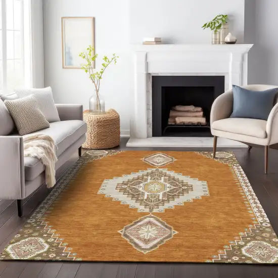 Copper Brown And Ivory Oriental Washable Indoor Outdoor Area Rug Photo 9