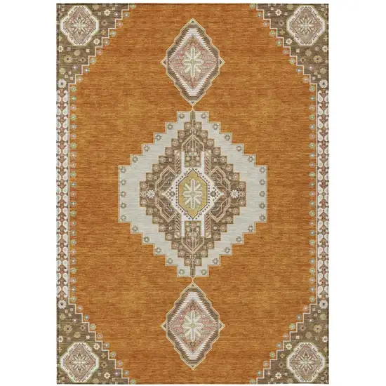 Copper Brown And Ivory Oriental Washable Indoor Outdoor Area Rug Photo 2