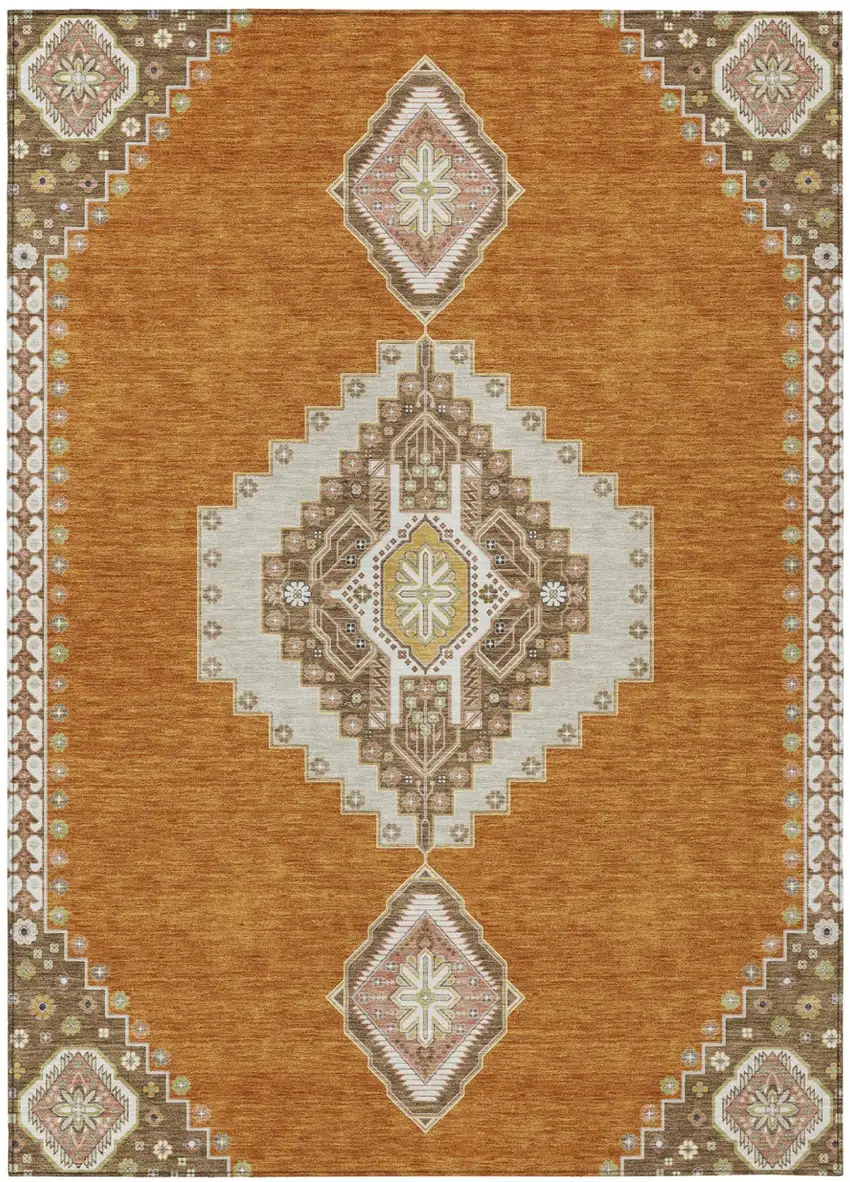 Copper Brown And Ivory Oriental Washable Indoor Outdoor Area Rug Photo 2