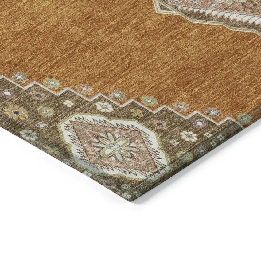 Copper Brown And Ivory Oriental Washable Indoor Outdoor Area Rug Photo 3