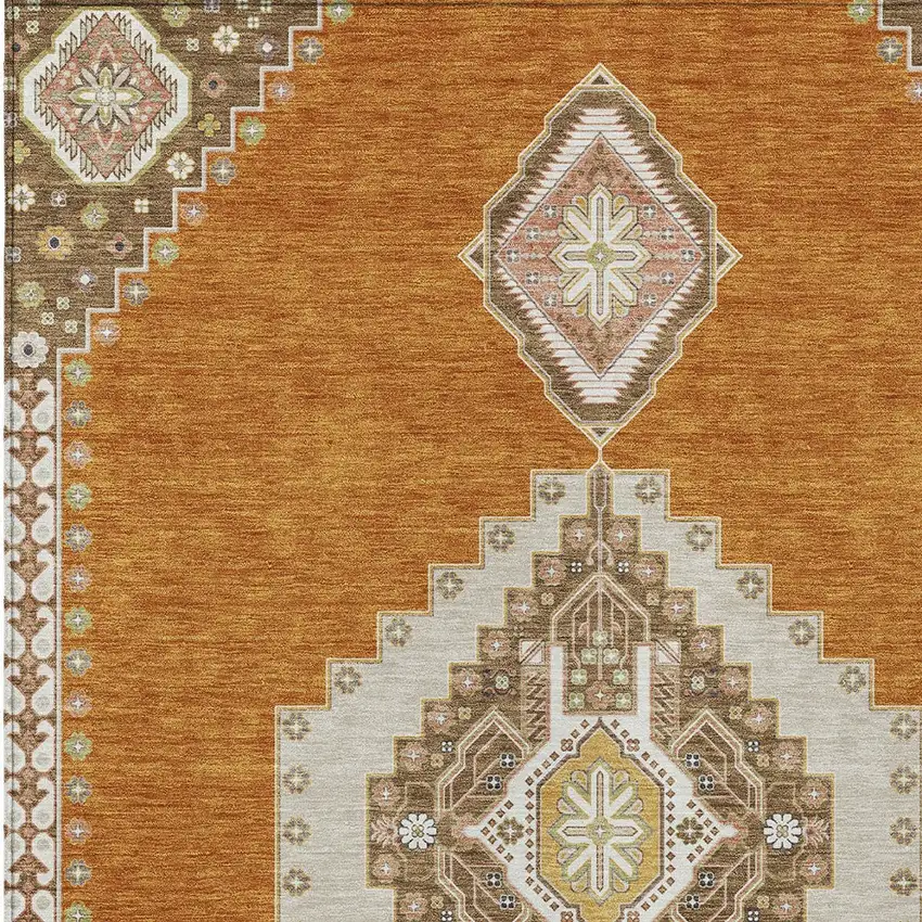 Copper Brown And Ivory Oriental Washable Indoor Outdoor Area Rug Photo 5