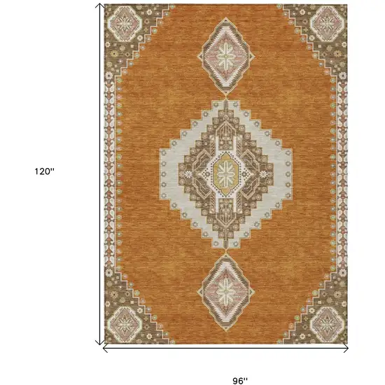 Copper Brown And Ivory Oriental Washable Indoor Outdoor Area Rug Photo 3