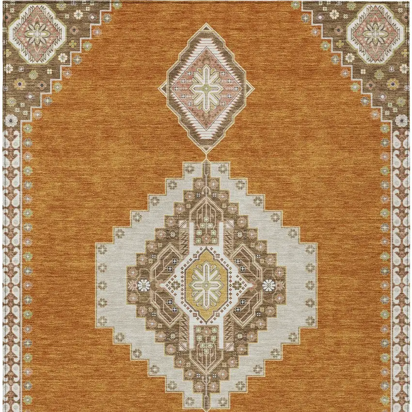 Copper Brown And Ivory Oriental Washable Indoor Outdoor Area Rug Photo 7