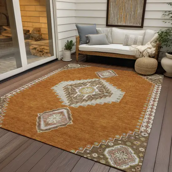 Copper Brown And Ivory Oriental Washable Indoor Outdoor Area Rug Photo 8
