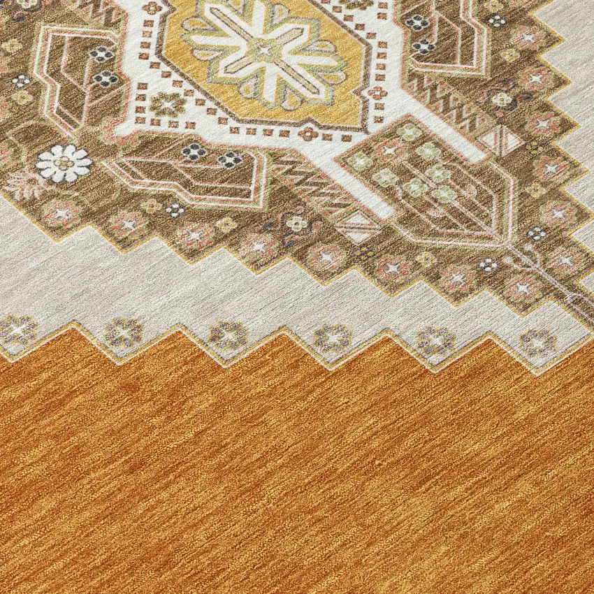 Copper Brown And Ivory Oriental Washable Indoor Outdoor Area Rug Photo 6