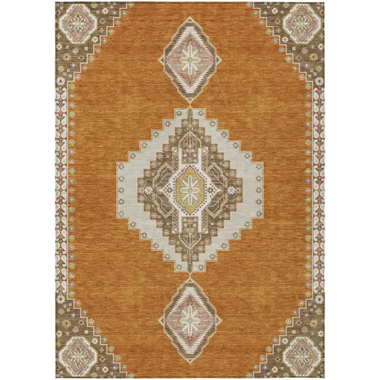Copper Brown And Ivory Oriental Washable Indoor Outdoor Area Rug Photo 2