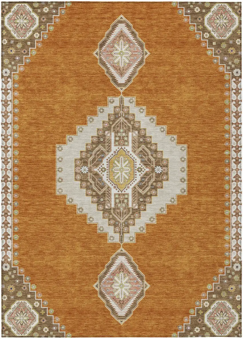 Copper Brown And Ivory Oriental Washable Indoor Outdoor Area Rug Photo 2