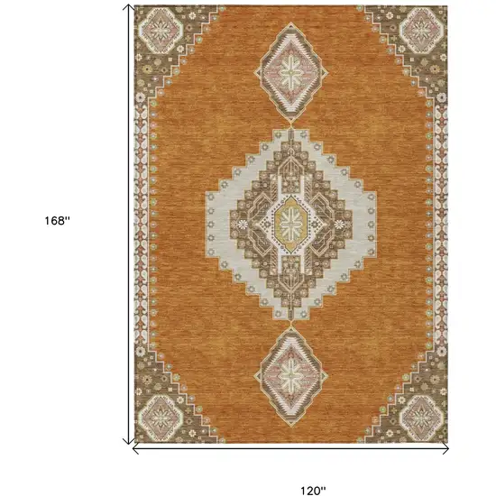 Copper Brown And Ivory Oriental Washable Indoor Outdoor Area Rug Photo 3