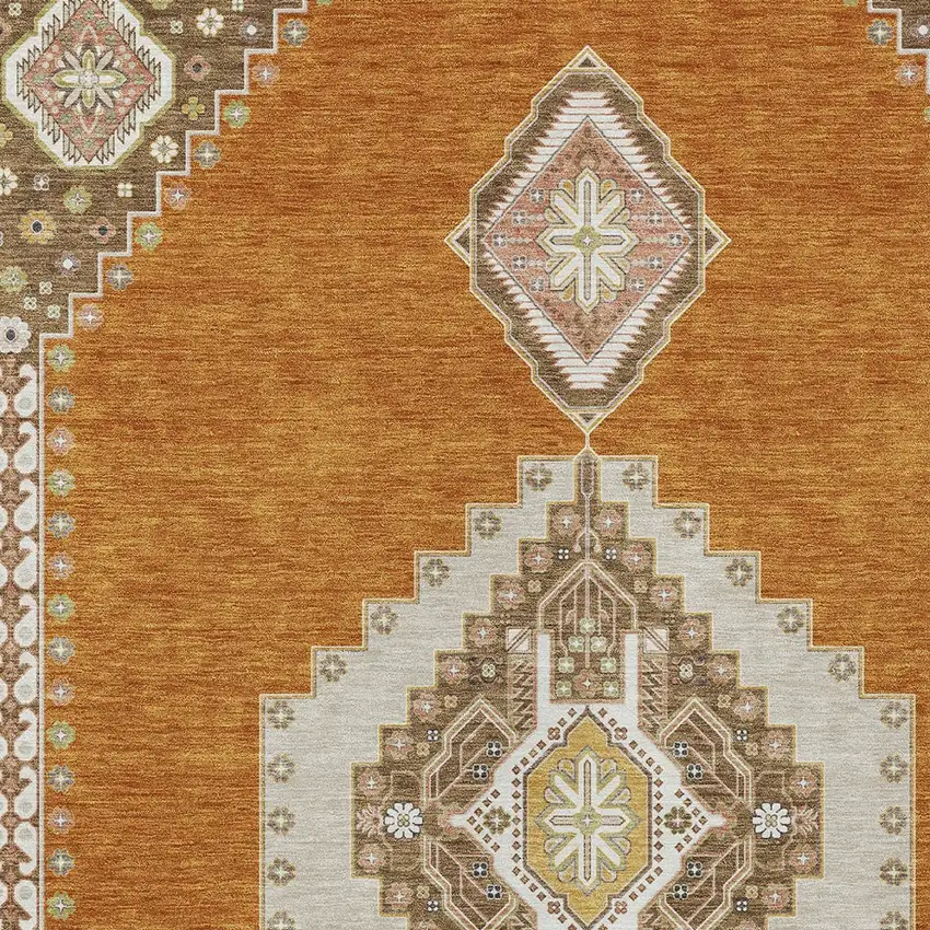 Copper Brown And Ivory Oriental Washable Indoor Outdoor Area Rug Photo 5