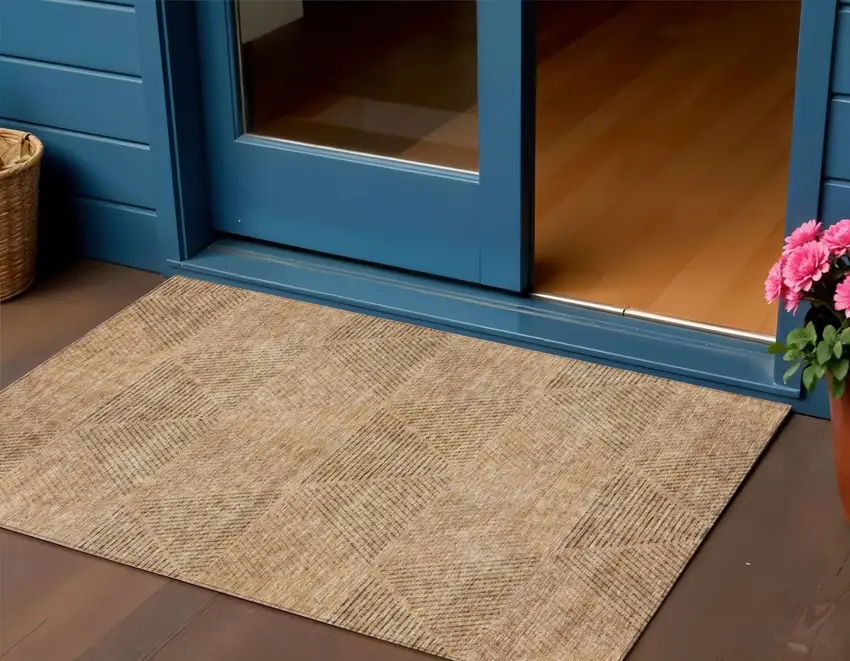 Copper Brown And Terra Cotta Geometric Washable Indoor Outdoor Area Rug Photo 1