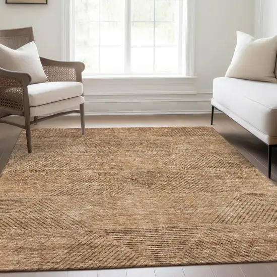 Copper Brown And Terra Cotta Geometric Washable Indoor Outdoor Area Rug Photo 9
