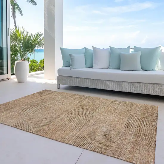 Copper Brown And Terra Cotta Geometric Washable Indoor Outdoor Area Rug Photo 8