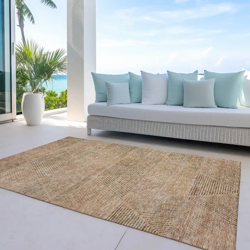 Copper Brown And Terra Cotta Geometric Washable Indoor Outdoor Area Rug Photo 8