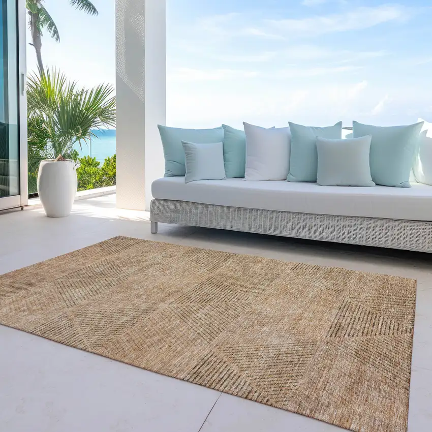 Copper Brown And Terra Cotta Geometric Washable Indoor Outdoor Area Rug Photo 8