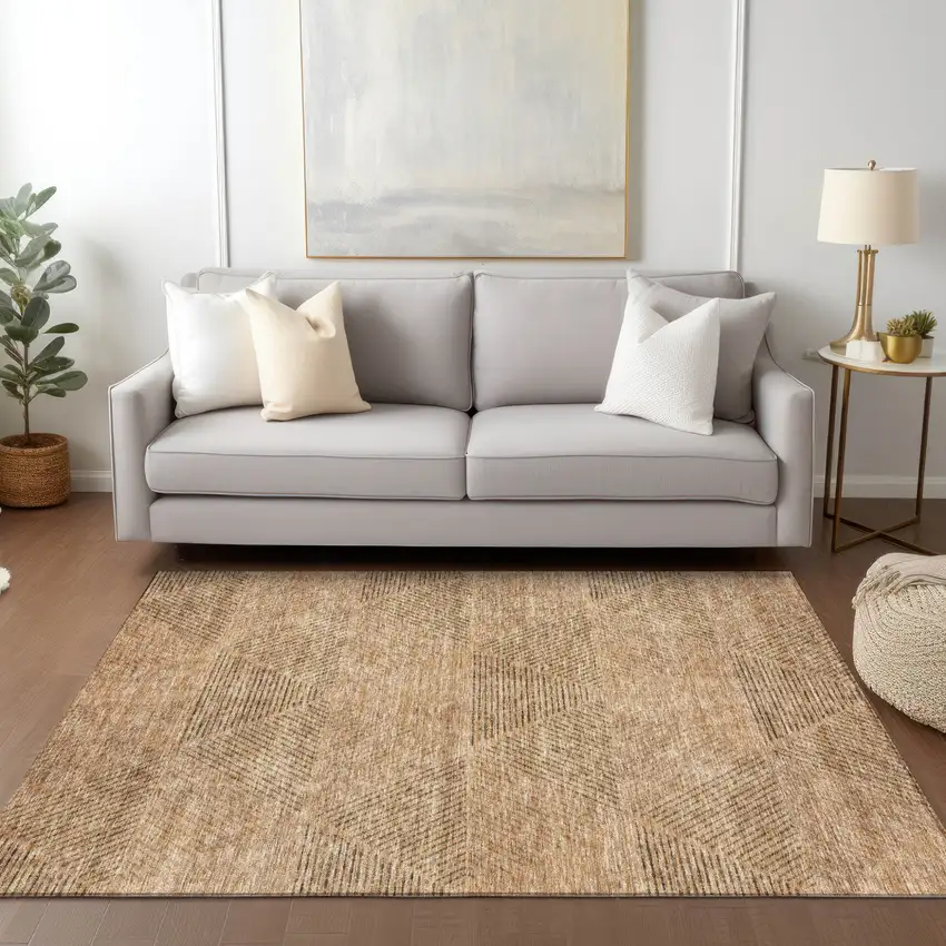 Copper Brown And Terra Cotta Geometric Washable Indoor Outdoor Area Rug Photo 9