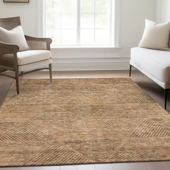 Copper Brown And Terra Cotta Geometric Washable Indoor Outdoor Area Rug Photo 9