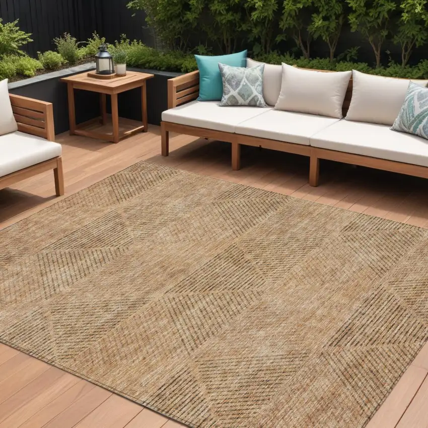 Copper Brown And Terra Cotta Geometric Washable Indoor Outdoor Area Rug Photo 1