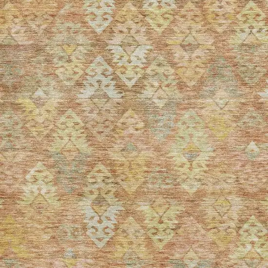 Copper Gold And Beige Ikat Washable Area Rug With UV Protection Photo 3