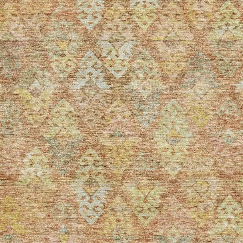 Copper Gold And Beige Ikat Washable Area Rug With UV Protection Photo 3