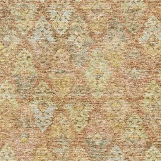 Copper Gold And Beige Ikat Washable Area Rug With UV Protection Photo 2
