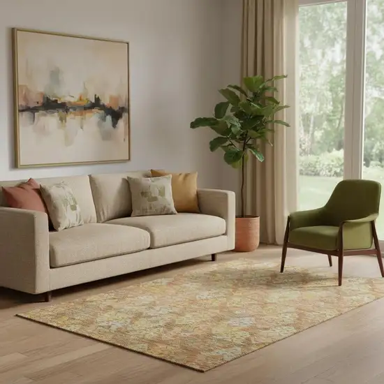 Copper Gold And Beige Ikat Washable Area Rug With UV Protection Photo 2