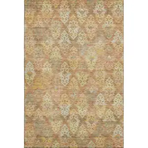 Photo of Copper Gold And Beige Ikat Washable Area Rug With UV Protection