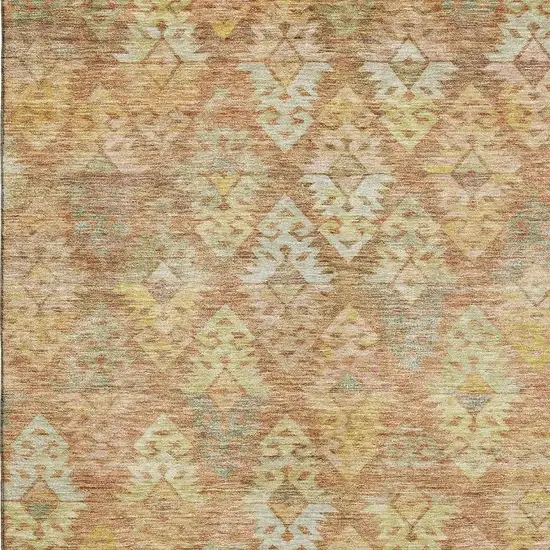 Copper Gold And Beige Ikat Washable Area Rug With UV Protection Photo 2