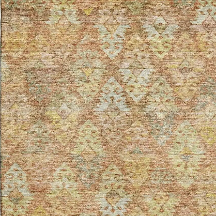 Copper Gold And Beige Ikat Washable Area Rug With UV Protection Photo 2