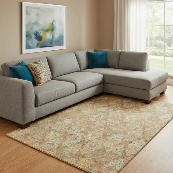 Copper Gold And Beige Ikat Washable Area Rug With UV Protection Photo 2