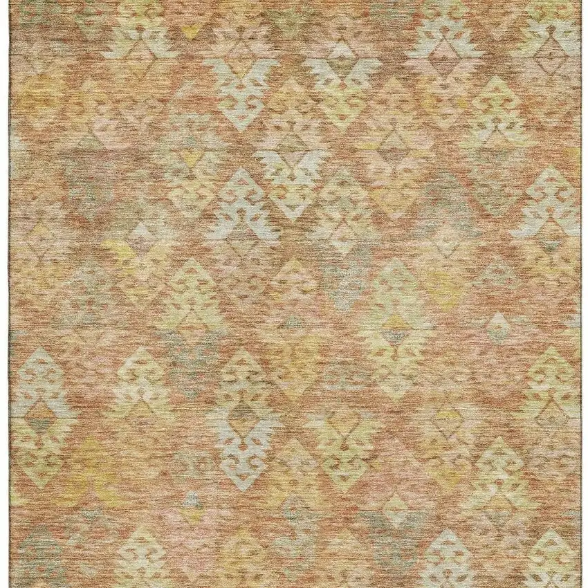 Copper Gold And Beige Ikat Washable Area Rug With UV Protection Photo 3