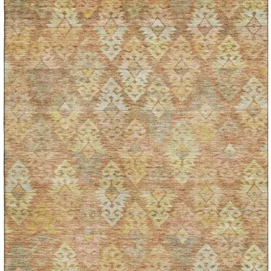 Copper Gold And Beige Ikat Washable Area Rug With UV Protection Photo 3