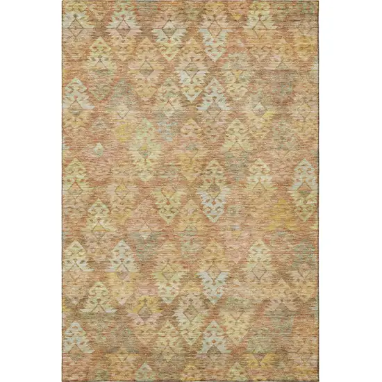 Copper Gold And Beige Ikat Washable Area Rug With UV Protection Photo 3