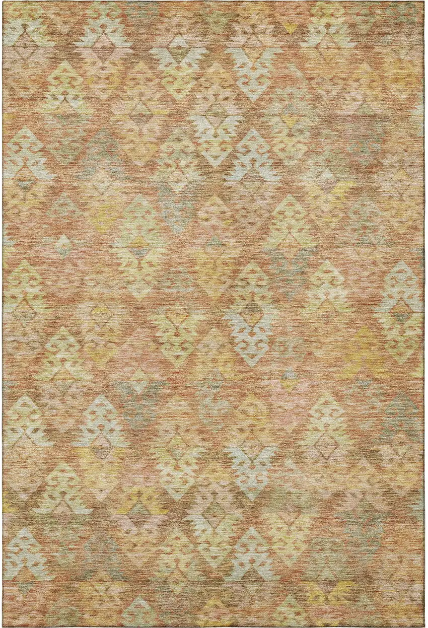 Copper Gold And Beige Ikat Washable Area Rug With UV Protection Photo 3
