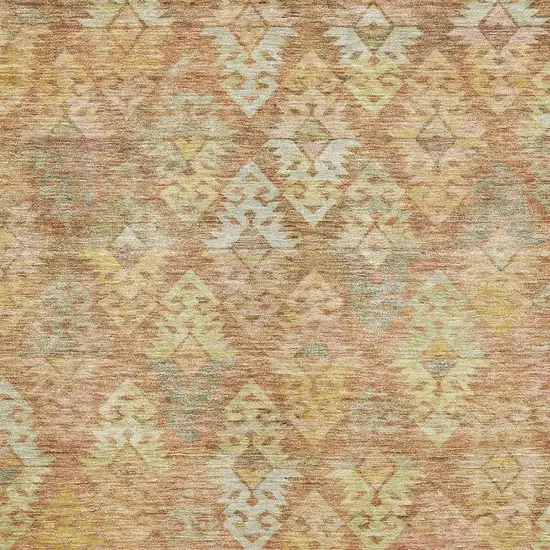 Copper Gold And Beige Ikat Washable Area Rug With UV Protection Photo 2