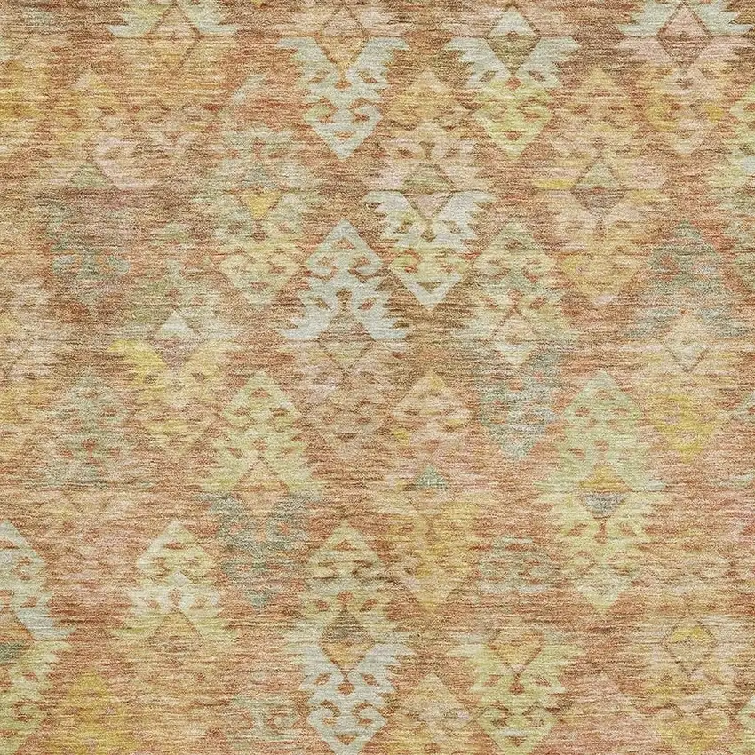 Copper Gold And Beige Ikat Washable Area Rug With UV Protection Photo 2